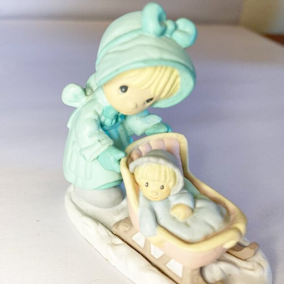 Precious Moments Mini Figure Plastic Winter Girl with baby stroller Adorable - Picture 4 of 4